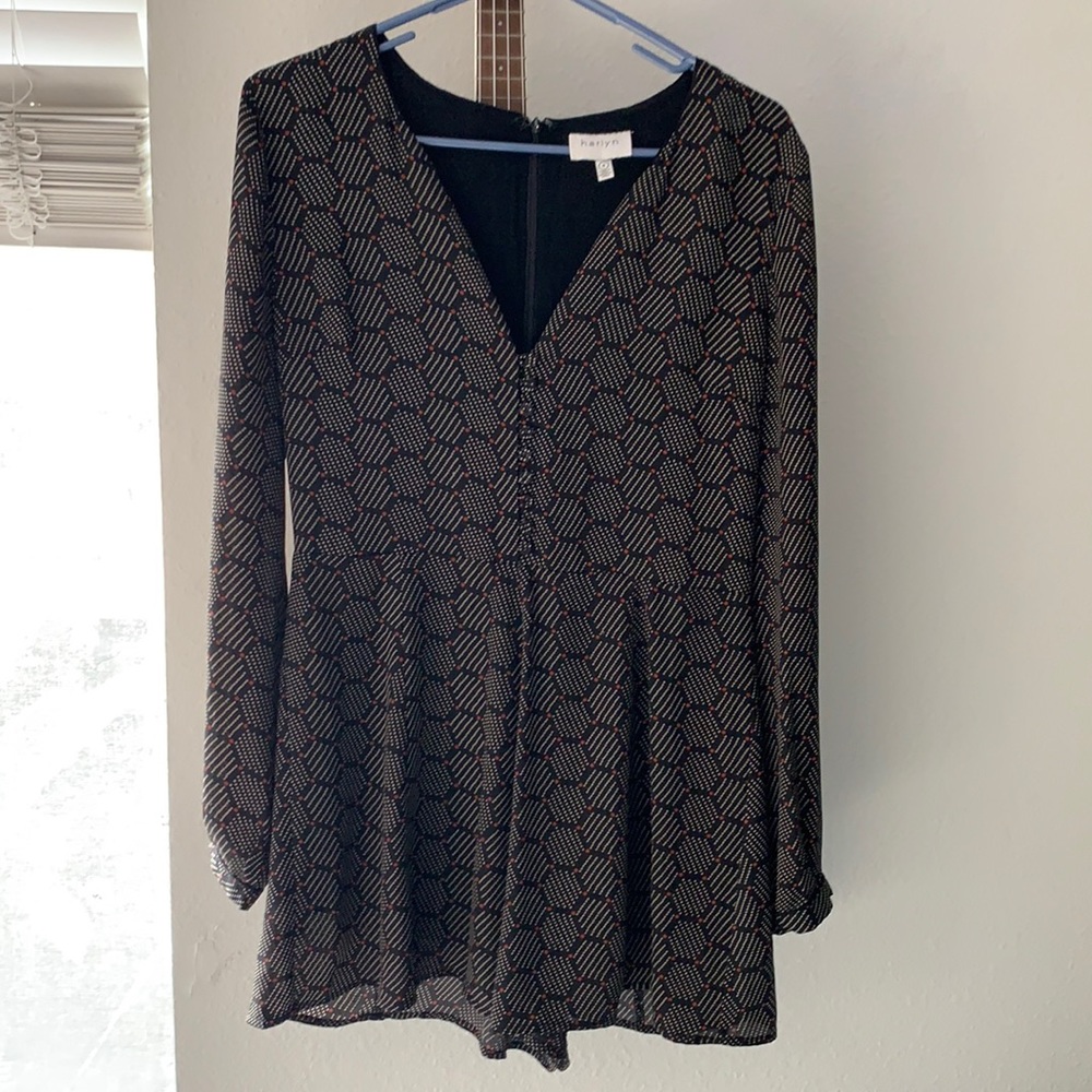 Anthro Harlyn black printed romper size small